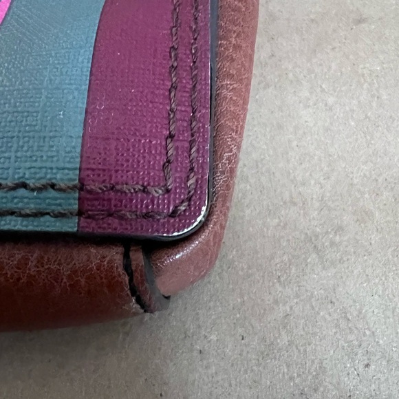 Fossil Coated Canvas Leather Trim  Chevron Campbell Triple Zip Crossbody Bag - Picture 2 of 16